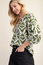 Load image into Gallery viewer, Olive &amp; Cream V-neck Blouse