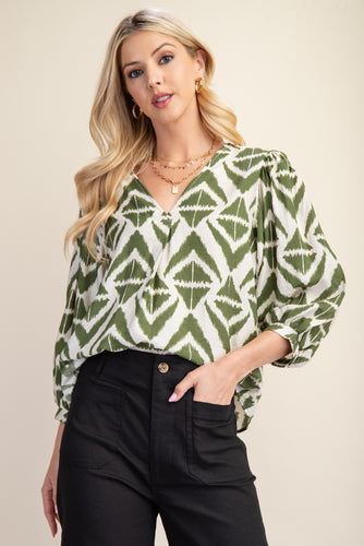 Olive & Cream V-neck Blouse