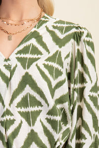 Olive & Cream V-neck Blouse