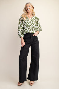 Olive & Cream V-neck Blouse