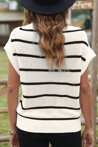 Black & White Striped Pattern Batwing Sleeve Sweater