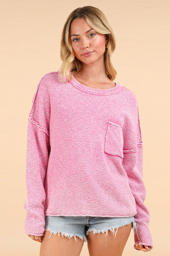 Pink Mineral Washed Knit Oversized Sweater