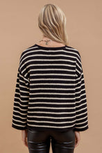 Load image into Gallery viewer, Black &amp; Ivory Striped Pullover Sweater