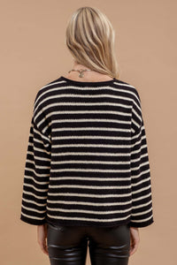 Black & Ivory Striped Pullover Sweater