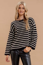 Load image into Gallery viewer, Black &amp; Ivory Striped Pullover Sweater