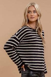 Black & Ivory Striped Pullover Sweater