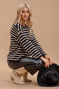 Black & Ivory Striped Pullover Sweater