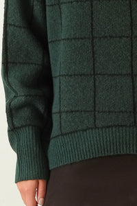 Hunter Green Grid Pattern Crew Neck Sweater