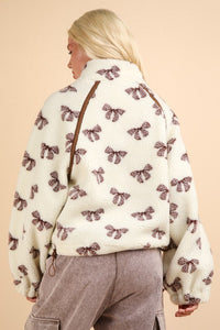 Cream & Cocoa Printed Bow Sherpa