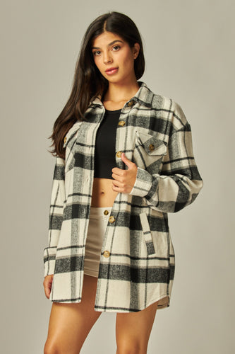 Black & Ivory Flannel Plaid Shacket Jacket