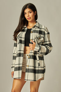 Black & Ivory Flannel Plaid Shacket Jacket