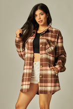 Load image into Gallery viewer, Brown &amp; Pink Flannel Plaid Shacket Jacket