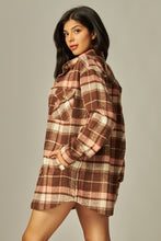 Load image into Gallery viewer, Brown &amp; Pink Flannel Plaid Shacket Jacket