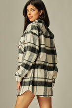 Load image into Gallery viewer, Black &amp; Ivory Flannel Plaid Shacket Jacket
