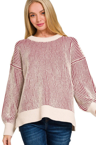 Burgundy Two-Tone Crewneck Sweater