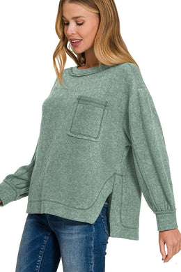 Dusty Jade Brushed Hacci Hi-Low Sweater