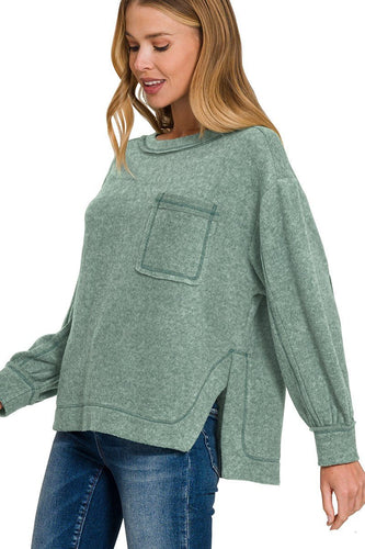 Dusty Jade Brushed Hacci Hi-Low Sweater