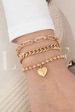 Load image into Gallery viewer, 3 Chunky Chain Puffy Heart Charm Bracelet Set