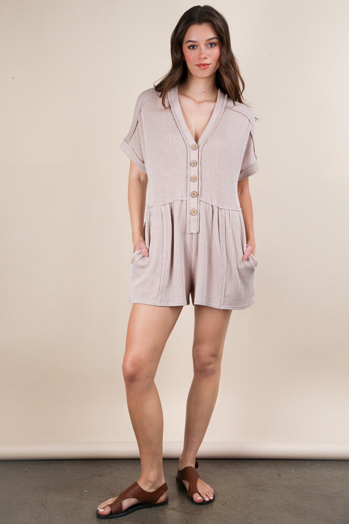 Two Tone Ribbed Knit Romper