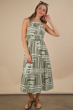 Load image into Gallery viewer, Olive &amp; Cream Printed Boho Midi Dress