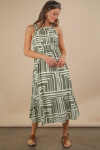 Load image into Gallery viewer, Olive &amp; Cream Printed Boho Midi Dress