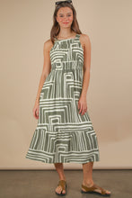 Load image into Gallery viewer, Olive &amp; Cream Printed Boho Midi Dress