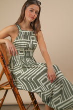 Load image into Gallery viewer, Olive &amp; Cream Printed Boho Midi Dress