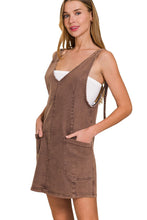 Load image into Gallery viewer, Washed Adjustable Strap Denim Overall Dress in Mahogany - front view