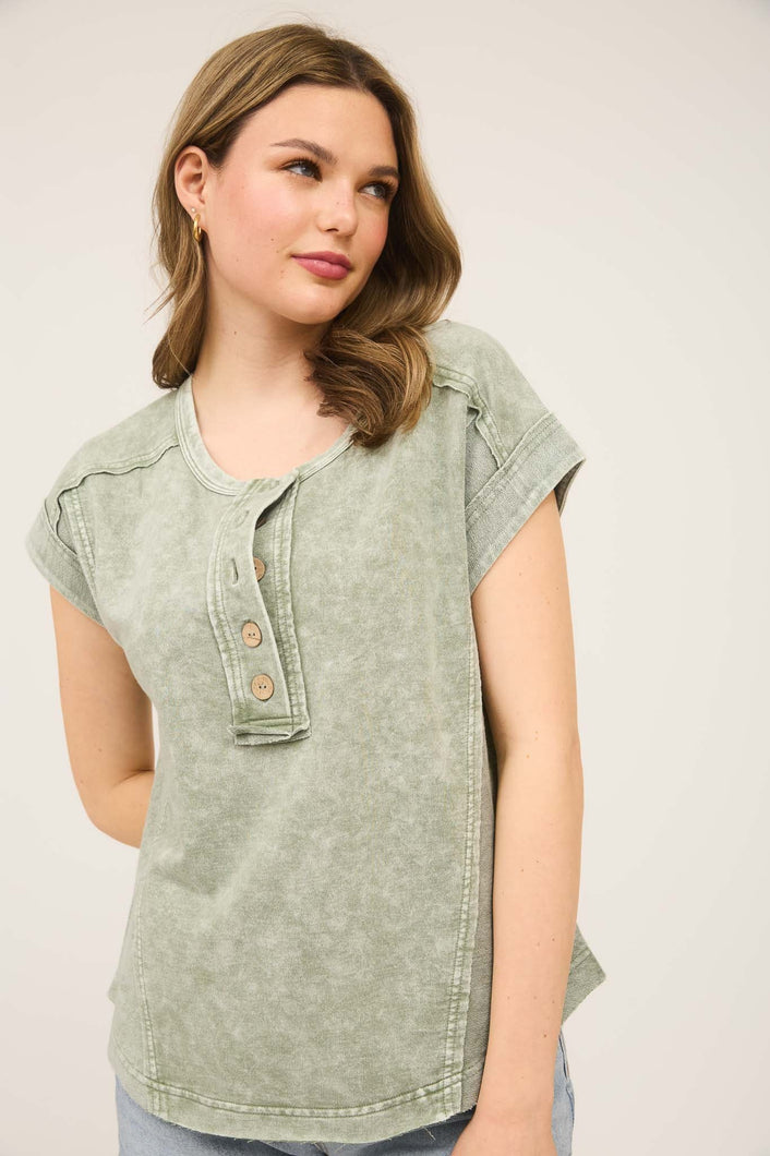 Misty Olive Henley Top
