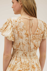 Elegant Floral Camel & Cream Maxi Dress