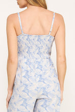 Load image into Gallery viewer, Blue Leaf Print Linen Jumpsuit