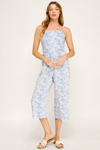 Load image into Gallery viewer, Blue Leaf Print Linen Jumpsuit