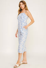 Load image into Gallery viewer, Blue Leaf Print Linen Jumpsuit