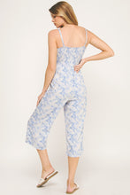 Load image into Gallery viewer, Blue Leaf Print Linen Jumpsuit