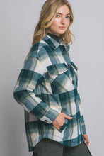 Load image into Gallery viewer, Teal Plaid Sherpa Lined Shacket Jacket