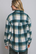 Load image into Gallery viewer, Teal Plaid Sherpa Lined Shacket Jacket