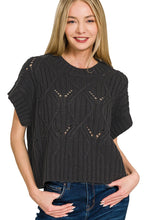Load image into Gallery viewer, Black Short Sleeve Cable Knit Sweater
