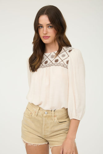 Cream Embroidered Yoke Blouse