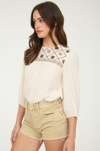 Cream Embroidered Yoke Blouse