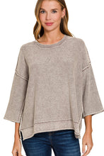 Load image into Gallery viewer, Washed 3/4 Sleeve Boxy Sweater in Mocha - front view