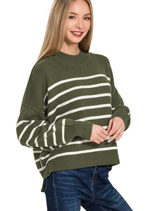 Exposed Seam Oversized Striped Sweater