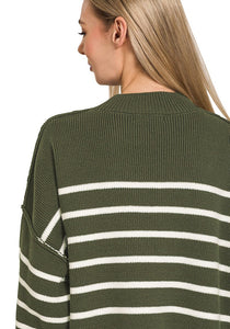 Exposed Seam Oversized Striped Sweater