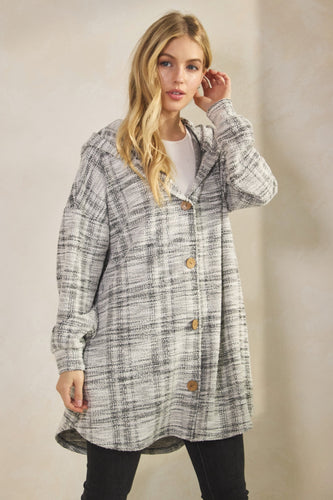 Ivory & Black Boucle Long Cardigan