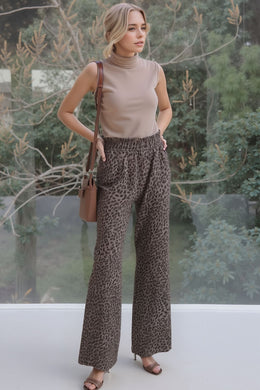 Animal Print Ribbed Wide Leg Pant