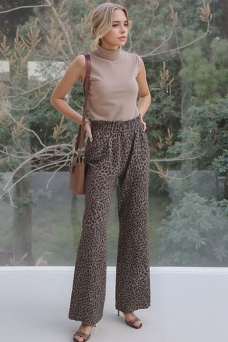 Animal Print Ribbed Wide Leg Pant