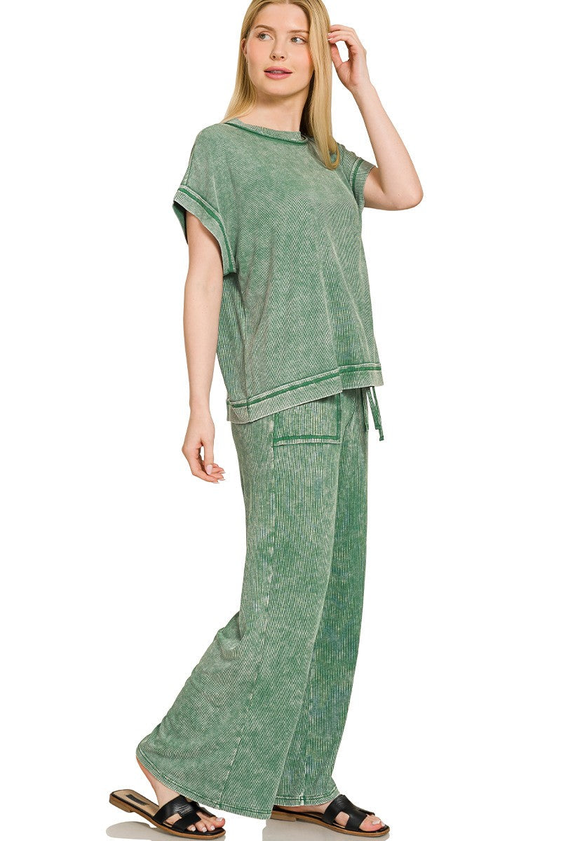 Casual Mineral Washed Ribbed Set