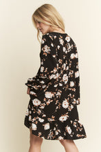 Load image into Gallery viewer, Black Floral Print Baby Doll Mini Dress