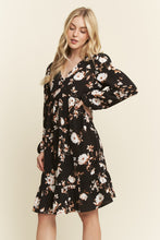 Load image into Gallery viewer, Black Floral Print Baby Doll Mini Dress