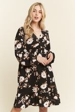 Load image into Gallery viewer, Black Floral Print Baby Doll Mini Dress
