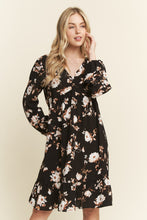 Load image into Gallery viewer, Black Floral Print Baby Doll Mini Dress